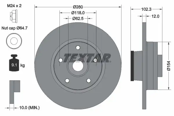 TEXTAR 92153703 | Fren Diski Vivaro A Traffic II 280mm Rulmanlı Arka 2 Adet