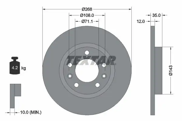 TEXTAR 92268003 | Fren Diski Opel Combo E Grandland X 268mm Arka 2 Adet