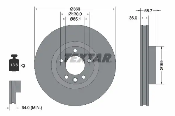 TEXTAR 92262605 | Fren Diski VW Touareg Q7 Ön Sol 360x36