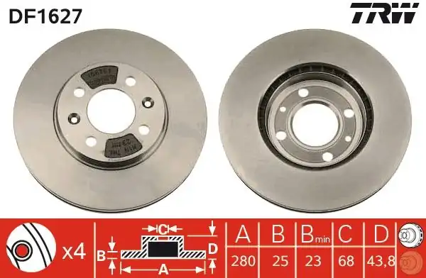 TRW DF1627 | Fren Diski Ön Havalı 280 mm Saab 900 9000 89 98