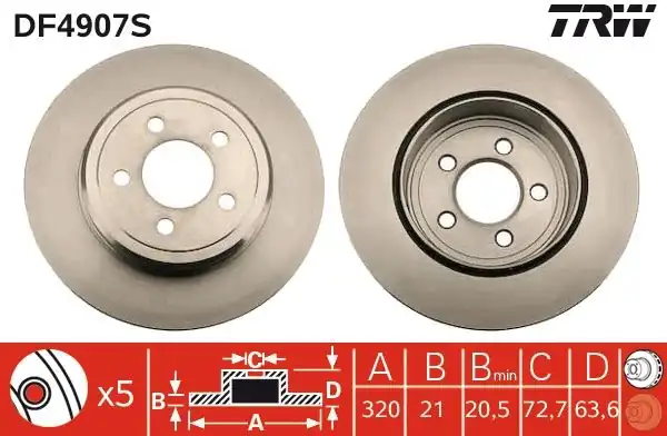 TRW DF4907S | Fren Diski Arka Havalı 320 5 Chrysler 300c 04 12