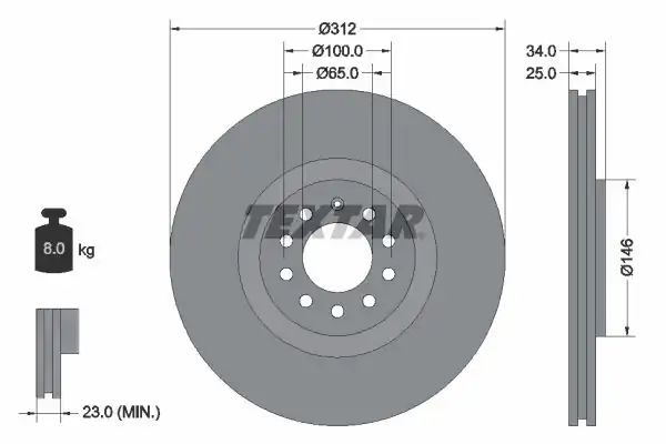 TEXTAR 92098503 | Fren Diski VW Audi A3 Tt Ön 312x25 2 Adet