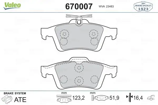 Valeo 670007 Fren Balata Arka Renault Laguna II III Vectra C Peugeot 508 Citroen C5 Mazda 3 Mazda 5