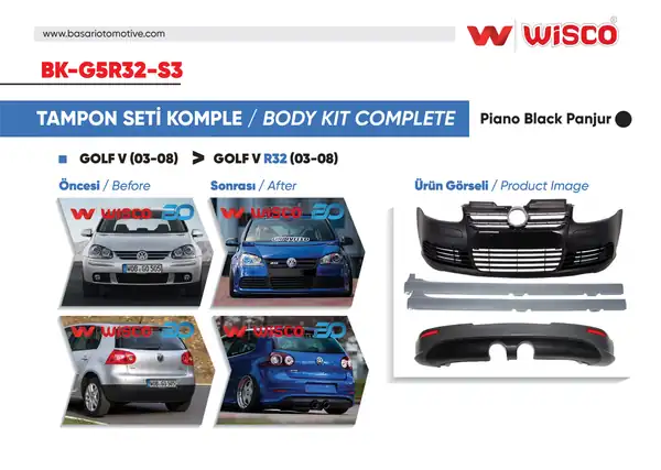 Wisco BK G5r32 S3 Tampon Seti Komple Ön Arka Yan Par Siyah Panjur VW Golf 5 R32 04 08