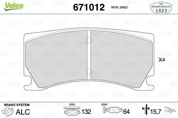 Valeo 671012 Fren Balata Ön 14 Pt 308 508 Peugeot 308 1 6 15 Rcz 1 6 13