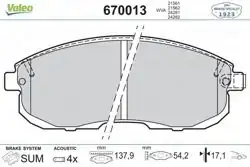 VALEO 670013 | Fren Balatası Ön Nissan Juke 10-/Pulsar 14-/Maxima QX 94-99/Maxima 88-94