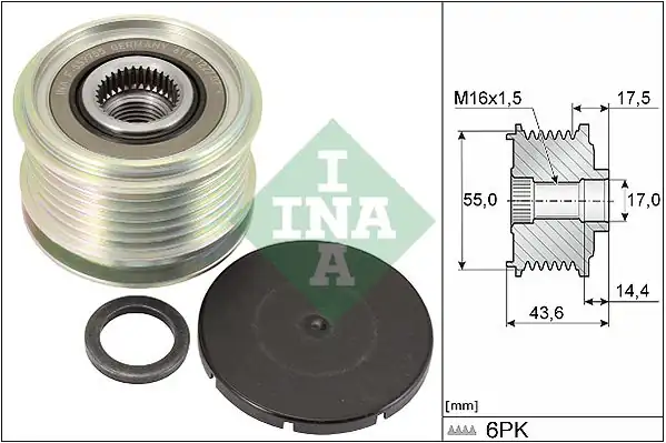INA 535010510 | Alternatör Kasnağı Clio II-IV/Megane I-II/Laguna I/Scenic/Captur/Fluence/Kadjar 1.4-1.6