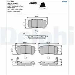 DELPHI LP1952 | Arka fren balata Hyundai Accent Era i20 i30 Ix20 Ix35 Sonata Kia Ceed Cerato Rio Sportage Picanto