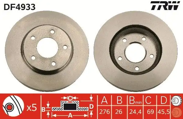 TRW DF4933 | Ön Fren Diski Havalı 276mm Mitsubishi Lancer VIII Asx Outlander Dodge Caliber 08 1 Adet