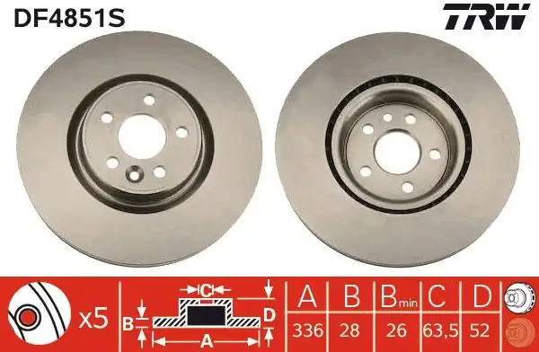 TRW DF4851S | Ön Fren Disk Aynası Havalı Volvo S60 II 10 15 S80 II 06 V60 İ 11 15 V70 III 07 15 Xc70 II 09 15 336cm Cap 1 Adet