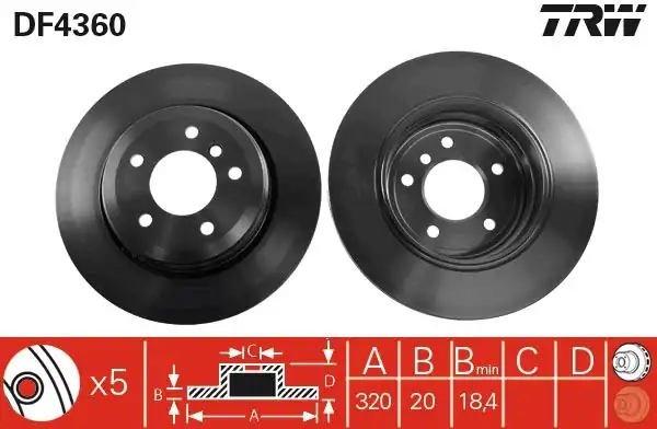 TRW DF4360 | Arka Fren Diski Bmw 5 E60 5 Touring E61 520 530 İ D 01 10 Havalı 320mm