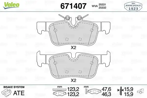 Valeo 671407 Arka Fren Balatası Bmw F45 F46 F48 F39 Mini F54 F60 14