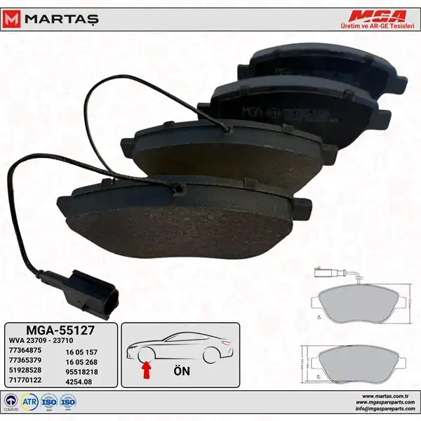 MGA 55127 | Fren Balatası Corsa D 1 3 CDTI Doblo Linea Stilo Grande Punto Idea 1 3 1 9 Çift Fiş