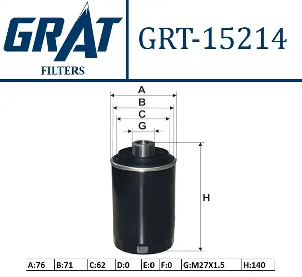 GRAT 15214 | Yağ Filtresi VW Golf VI Passat 10 Tiguan 07 T5 11 Audi A3 04 A4 08 A6 11 Seat Leon 09 2 0 Tfs