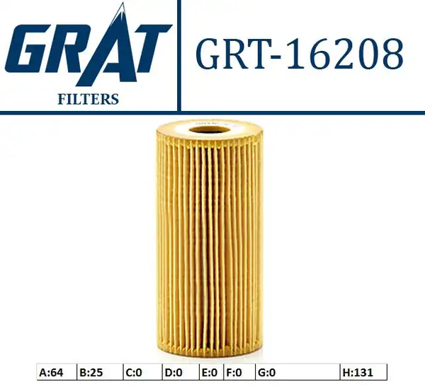 GRAT 16208 | Yağ Filtresi Eleman Tip Hyundai İx35 Sportage Sorento Tucson Santa Fe Kia Sportage Sorento 10 CRDI