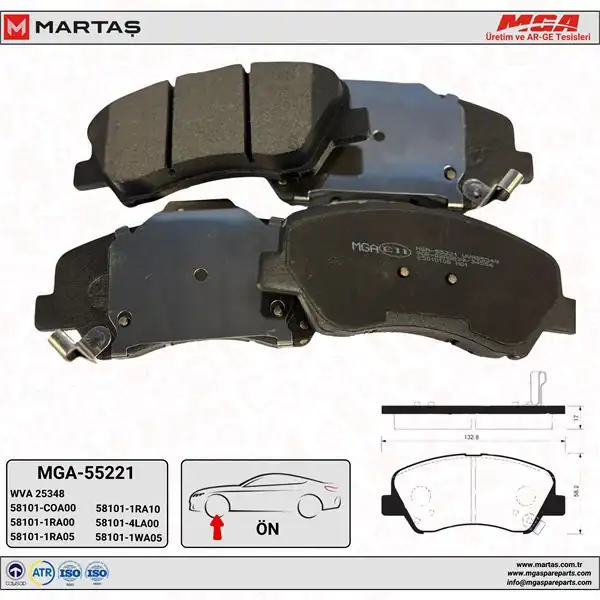 MGA 55221 | Balata Fren Ön Ustten Delikli Accent Blue İ20 H350 Rio Cerato Stonıc