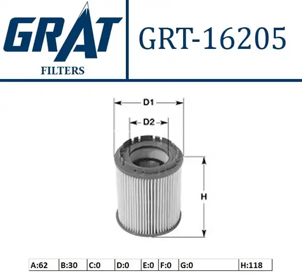 GRAT 16205 | Yağ Filtresi Hyundai Tucson Santafe Sportage Cerato 2 0 CRDI Jeep Cherokee 2 5 CRDI 01