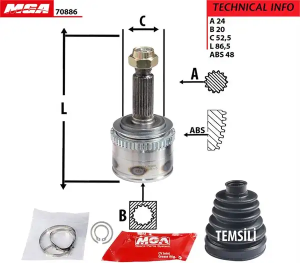 MGA 70886 | Aks Kafa Dış ABS li Hyundai İ10 08 11 Benzinli