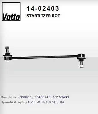 VOTTO 14-02403-14 | 02403 Stabilizer Rot Metal Opel Astra G Astra H Zafira