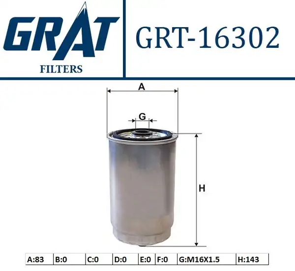 GRAT 16302 | Mazot Filtresi Geniş Delik Hyundai Accent Era Getz İ30 İx20 İx35 Santafe Sonata Kia Rio Sorento Venga