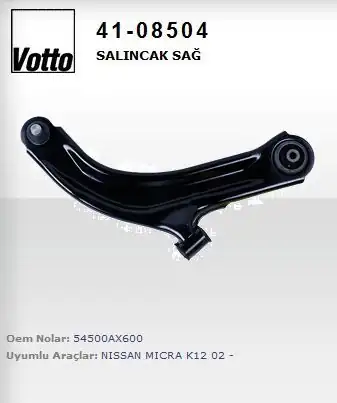 VOTTO 41-08504-41 | 08504 Salıncak Alt Sağ Nissan Micra K12 03 10 Note 07 11 Modus 16mm Rotilli