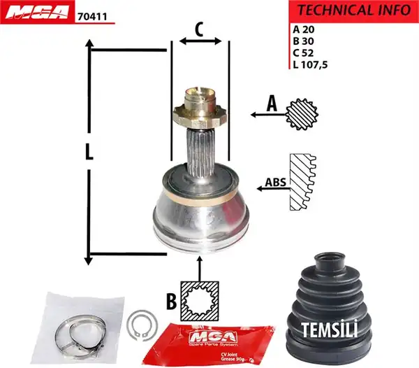 MGA 70411 | Aks Kafası Dış VW Polo 03 09 Skoda Fabia 01 08 Hidrolik Direksiyon Olmayan