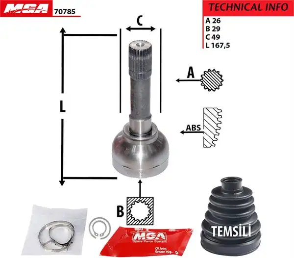 MGA 70785 | Aks Kafa Dış Suzuki Jımny 98 4wd İnce Freze 26 29 49 Boy 167 50 Koruksuz