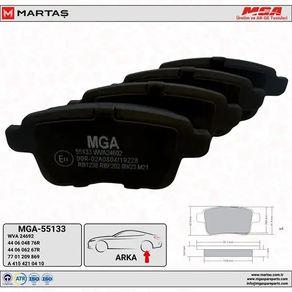 MGA 55133 | Fren Balatası Arka Renault Kangoo III Mercedes Cıtan 2012