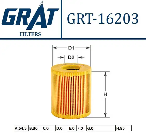 GRAT 16203 | Yağ Filtresi Kısa Tip Kagıt Hyundai Accent 03 06 Getz 02 06 1 5 CRDI 3cyl