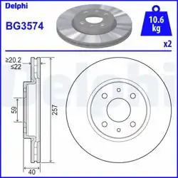 DELPHI BG3574 | Fren Diski Ön 500 500 C 1.4 1.3 D Multijet 0.9 1.0 Mild Hybrid 07-