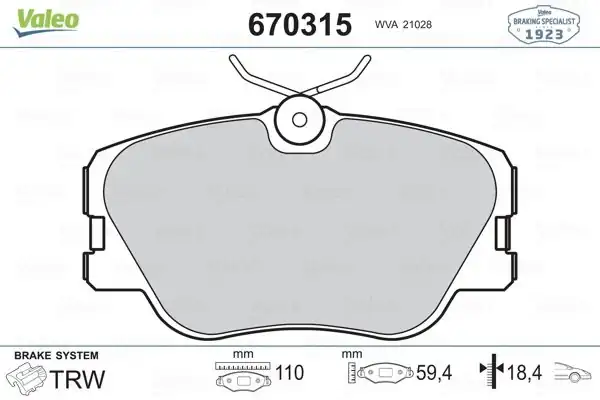 Valeo 670315 Ön Fren Balatası Mercedes W124 C124 W126 W201 109mm 85 97