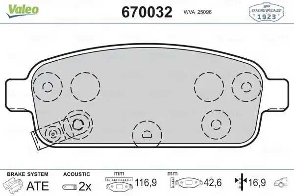 VALEO 670032 | Arka Fren Balatası Opel Astra J / Mokka / Zafira C – Chevrolet Cruze / Aveo T300 / Trax