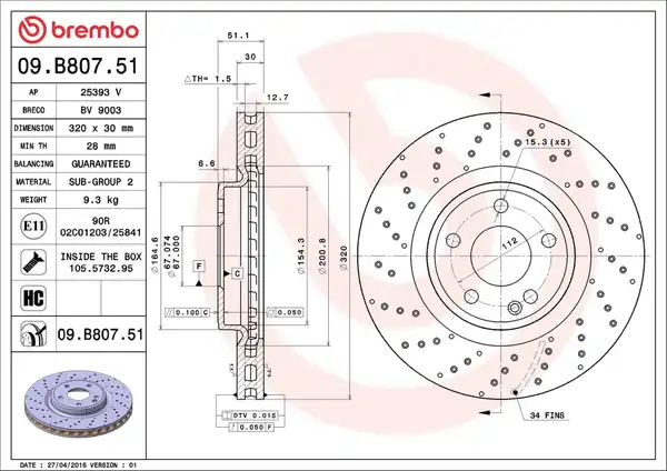 BREMBO 09B80751 | Fren Diski Ön Mercedes W176 W246 C117 X117 X156