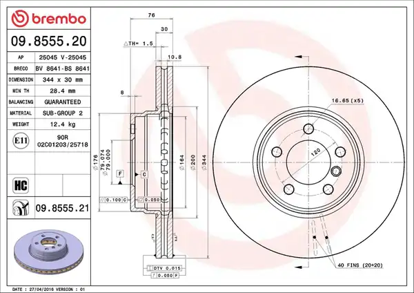 BREMBO 09855521 | Fren Diski Ön Land Rover Range Rover III Vogue L322 05 12