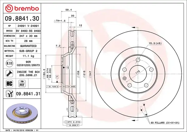 BREMBO 09884131 | Ön Fren Aynası Havalı A6 A6 Avant 4f5 A6 Allroad 4fh 2 0 TFSI 2 4 2 4 Quattro 2 8 FSI 2 8 FSI Qu 986479260 Df4695s