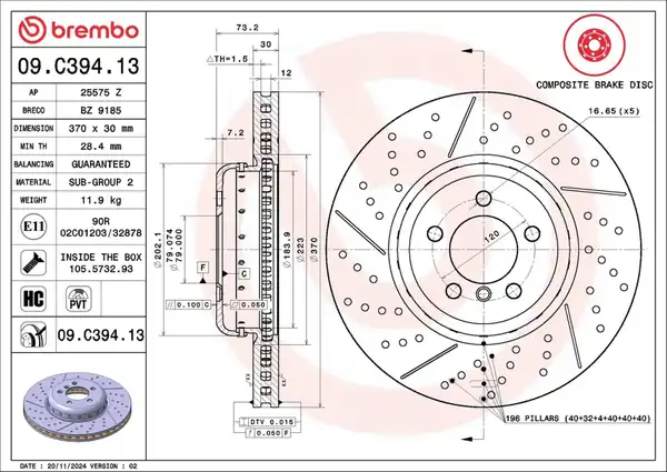 BREMBO 09C39413 | Fren Diski Ön Bmw F20 F21 F22 F23 F30 F31 F34 F32 F33 F36