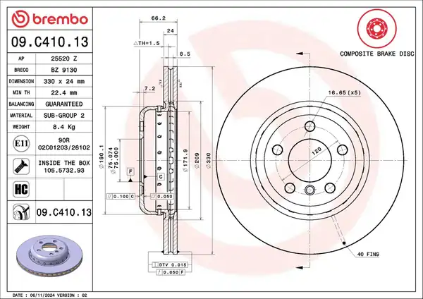 BREMBO 09C41013 | Fren Diski Ön Bmw F10 F11 F18