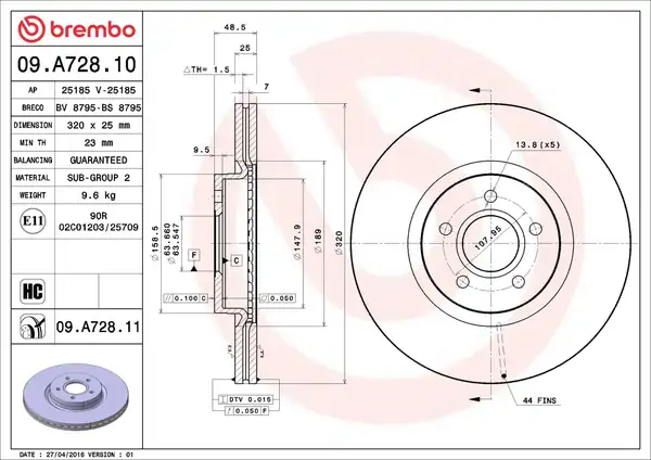 BREMBO 09A72811 | Ön Fren Aynası Volvo S40 2004 2012 C70 II 2006 2013 V40 2012 V50 2004 2012 320 X5 Dl