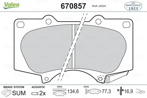 Valeo 670857 Fren Balatası Ön Toyota Hilux Land Cruiser J12 Mitsubishi Pajero Isuzu D-Max 3 0 03 16