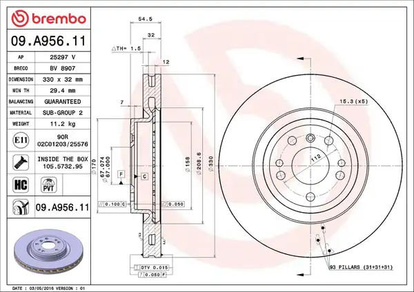 BREMBO 09A95611 | Fren Diski Ön 4 Matic Mercedes W166 C292 W251