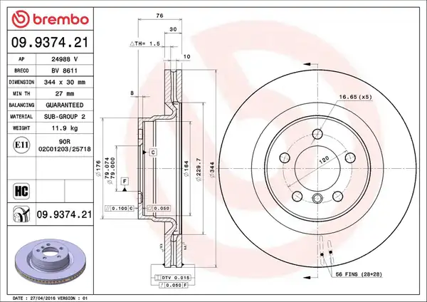 BREMBO 09937421 | Fren Diski Ön Land Rover Range Rover III L322 02 12