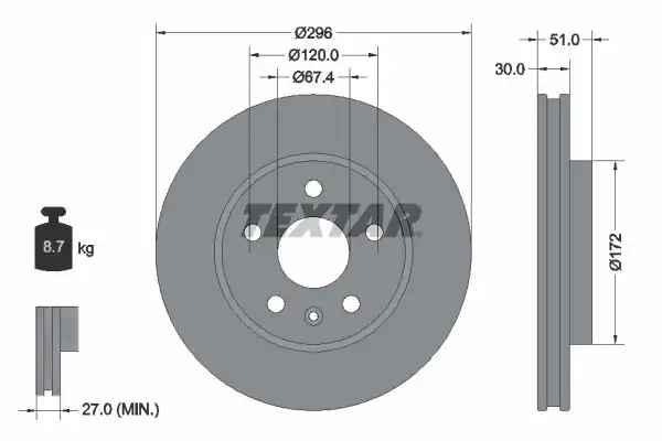 TEXTAR 92186905 | Fren Diski Opel Insignia A 16 Jant 296mm Ön 2 Adet