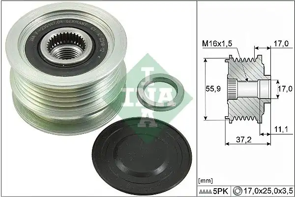 INA 535011610 | Alternatör Kasnağı 98-07 Clio.2-Kng-Mgn-Log 1.5 DCI 5 Kanallı Valeo 120Ah
