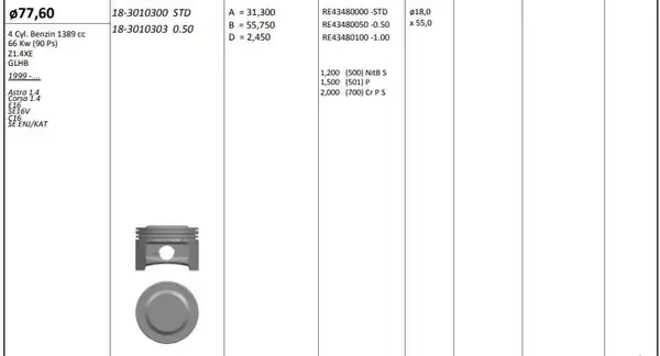 KİNG 183010398 | Piston 79 00 mm 1 00 Opel Astra G Vectra B Vectra C Zafira A 1 6 Z16xe
