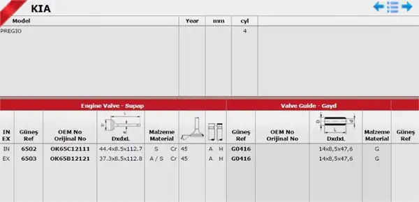 GÜNEŞ 6502-6503 | Subap Takımı Kia Bongo Pregıo K2700 2 7 1996 2007 8v