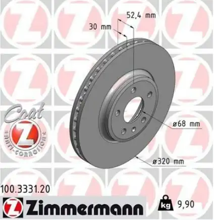 Zimmermann 100 3331 20 VW A4 A5 A8 Q5 08 16 Fren Diski Ön 8k0615301a 2 Adet