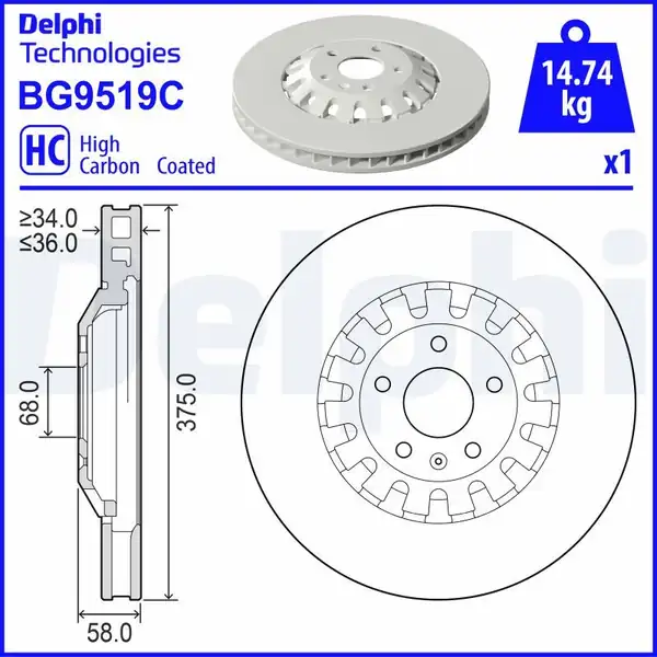 DELPHI BG9519C | Ön Fren Diski Audi Q7 Touareg 400 38 5 112 16 25