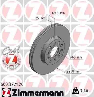 Zimmermann 600 3221 20 Ön Fren Diski VW Caddy Golf V VI Jetta 1k0615301t 2 Adet