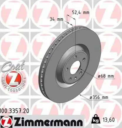 Zimmermann 100 3357 20 VW A6 A7 A8 2011 Fren Diski Ön 4g0615301a 2 Adet
