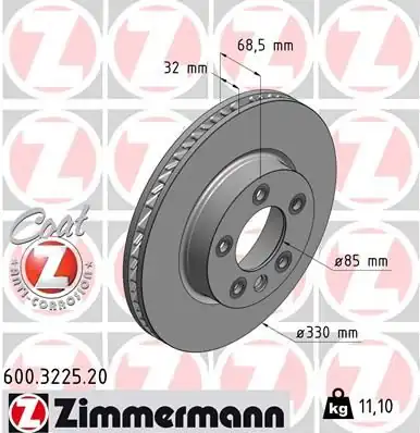 Zimmermann 600 3225 20 Ön Sağ Fren Diski VW Touareg Audi Q7 Porsche Cayenne